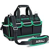 AIRAJ 16 Inch Tool Bag with Night Reflector Strip, Waterproof Tool Storage Bag has Adjustable Shoulder Straps, Heavy Duty Tool Bag Organizer with ABS Molded Base…