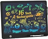 LCD Writing Tablet,16 Inch Colorful Screen Rechargeable Doodle Board Toddler Educational Toys for 3 4 5 6 Years Old Boys Girls Reusable Portable Drawing Tablet Christmas Toys Gifts for Kids (Black)