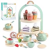 GAGAKU Wooden Tea Set for Little Girls Tea Set for Toddler Food Pretend Play Accessories Kids Kitchen Playset Tea Set for Toddlers