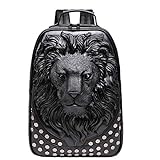 3D Lion Head Backpack Bookbag, Unique Designer PU Leather Fashion Travel Laptop Backpack (black)