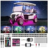 Glooglitter 2 Pcs 86 Inch Golf Cart Multicolor Underglow LED Light Strip Kit Underbody Glow Neon Light with Wireless Remote Control Waterproof Sound Active Music Sync Accent Lighting Kit for 12v-60v