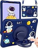 Wazzasoft for iPad Mini 6 Case 8.3 Inch Boys Cute Astronaut Cover Kawaii 3D Cartoon Spacemen Cool Funny with Rotating Handle Stand + Strap Soft Silicone Funda for Apple iPad Mini 6th Generation Cases