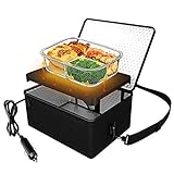 ROTTOGOON Portable Oven, 12V Car Food Warmer Portable Personal Mini Oven Electric Heated Lunch Box for Meals Reheating & Raw Food Cooking for Road Trip/Camping/Picnic/Family Gathering(Black)