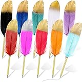 10 Pcs Feather Quill Ballpoint Pens Bulk 0.5mm Ink Feathered Vintage Pens Refined Plated Rod Pen for Writing Guest Signature Office Party Favors (Multi Colors)