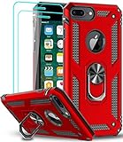 LeYi Compatible for iPhone 8 Plus Case, iPhone 7 Plus Case, iPhone 6 Plus Case with Tempered Glass Screen Protector [2Pack], Military-Grade Phone Case with Ring Kickstand for iPhone 6s Plus, Red