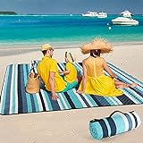 ZAZE Picnic Blankets Beach Blanket, 80''x80'' Extra Large Thick 3-Layers, Sandproof Machine Washable Waterproof Foldable Oversized XL Outdoor Mat, for Camping, Park, Travel, Grass(Blue White Stripe)