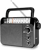 Retekess TR604W AM FM NOAA Radio, Portable Emergency Weather Radios with Best Reception, AC or D Battery Powered, with Clear Dial and Large Knob, Suit for Home (Black)