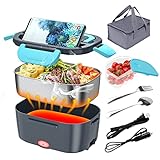 Electric Lunch Box, Food Warmer Heater 12V 24V 110V, 80W Faster Heated Lunch Box for Car/Truck/Home Portable Heating Boxes with 1.5L 304 SS Container Fork & Spoon
