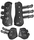 HackFond Horse Tendon Boots, Fetlock Boots & Open Front Boots for Jumping, Set of 4, Horse Protection Leg Guard, Black, Horse Size Large