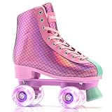 NEMONE Roller Skates for Girls, Women Roller Skates with Light up Wheels, Classic Shiny Mermaid Rollerskates, High Top Outdoor Indoor Skates for Adults Youth Kids - 37