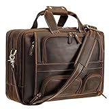 Polare Full Grain Cowhide Leather 17'' Laptop Large Briefcase for Men Business Messenger Bag Work Bag