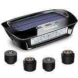Tymate Tire Pressure Monitoring System - Solar Charge, 5 Alarm Modes, Auto Sleep Mode, Tire Position Exchange, 4 TPMS Sensors (0-87 PSI) Low Power Consumption and Long Working-Life Sensor