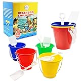 The Dreidel Company Beach Day Playsets, (Pack of 3) 5.25' Sand Bucket Play Set Box Includes, Pail & Shovel Sand Toy for Boys and Girls Birthday Party Favor