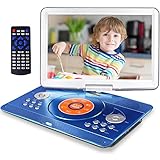 JEKERO 16.9' Portable Mobile DVD Player with 14.1' Large Swivel Screen with 6 Hrs Rechargeable Battery for Kids, Sync TV, Support USB SD Card with Car Charger (Blue)