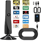 TV Antenna for Smart TV Indoor - TV Antenna, 2024 Upgraded TV Antenna for Local Channels 300+ Miles Range with Amplifier Signal Booster, 360 Reception, Support 4K 1080p All TVs, 16FT Coax Cable