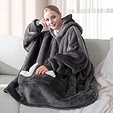 Touchat Wearable Blanket Hoodie, Oversized Sherpa Fleece Sweatshirt Blanket with Giant Hood Pocket and Sleeves for Adult, Warm & Cozy Grey Hooded Blanket Gifts for Adult Women Men