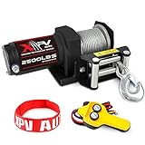 XPV AUTO 2500lbs Electric Winch 12V Waterproof Steel Cable with Wired Remote Control & Mounting Plate ATV UTV Towing Trailer Winch Off-Road