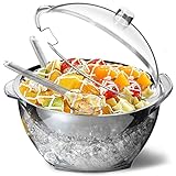 INNOVATIVE LIFE Large Salad Bowl with Ice Chiller Base and Lid, Kitchen Refrigerated Veggie Tray with Two Long Spoons, Party Platters for Food, Clear
