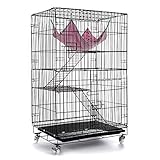 AVEEN 3-Tier Small Cat Cage Playpen Box Kennel Crate with 2 Front Doors & Free Hammock - 40 x 24 x 17 Inches（Black）