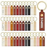 Wavyknot 100 Pcs PU Leather Key Fobs Kit Blanks DIY Laser Engraving Keychain for Leather Keychain Making Supplies(Multicolor, 3.7 x 0.7 Inches)