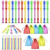 15 Sets Plastic Recorders with Organza Gift Bags Music Party Favors 6 Hole Mini Translucent Soprano Recorder Music Flute for School Student Beginner Kid Musical Instrument Toys (style 2)