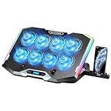 ICE COOREL Gaming Laptop Cooling Pad with 8 Cooling Fans, Laptop Cooler Stand with 6 Height Adjustable, RGB Cooling Pad 15-17.3 Inch for Laptop with Two USB Port + Phone Stand