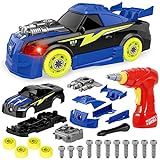 Coogam Take Apart Racing Car with Electric Screwdriver Tool, Fine Motor Skill Toy Car Construction Set STEM Building Learning Game with Light and Sound Gifts for 3 Year Old Boys and Girls