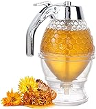 No Drip honey pot - Honey Dispenser, Maple Syrup Dispenser for Pancakes, Beautiful Shaped Honey Pot 3.25 x 4x 6 inches, Clear (1)