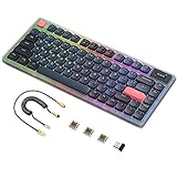 ATTACK SHARK Low Profile Wireless Mechanical Keyboard,75% TKL 81 PBT Keycaps with RGB LED Backlit,BT5. 0,2.4G,24K Gold Aviator Custom Coiled Cable,TFT Color Screen for PC Mac Phone Tablet-Brown Switch