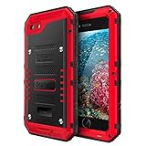 Beasyjoy iPhone SE 2022/2020/ 8/7 Metal Case, Waterproof Heavy Duty Case with Screen Protector, Full Body Protection Military Grade Shockproof Defender Durable Sturdy Rugged Aluminum Case, Red