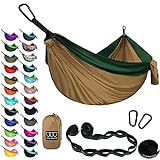 Gold Armour Camping Hammock - XL Double Hammock Portable Hammock Camping Accessories Gear for Outdoor Indoor with Tree Straps, USA Based Brand (Khaki and Dark Green)