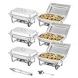 VEVOR Chafing Dish Buffet Set, 8 Qt 6 Pack, Stainless Chafer w/ 6 Full Size Pans, Rectangle Catering Warmer Server w/Lid Water Pan Folding Stand Fuel Holder Tray Spoon Clip, at Least 8 People Each