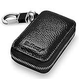 Buffway Car Key case,Genuine Leather Car Key Chain Keychain Holder Metal Hook and Keyring Zipper Bag for Remote Key Fob - Black