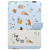 Student Cute Cartoon Cat Pattern Notebook Leather Cover Journal Diary Notepad (Blue+50K)