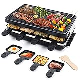 Fajiabao Raclette Table Grill Smokeless Korean BBQ Grill Electric Indoor with 8 Non-Stick Barbecue Cheese Melt Pans Temperature Control & Dishwasher Safe 1300W Fathers Day