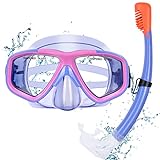 KUYOU Snorkel Kids Snorkel Set, Anti-Fog Full Dry Top Child Snorkeling Package, Diving Mask and Snorkel Gear Set for Kids Youth Boys Girls Junior Age 7-16 (Violet)