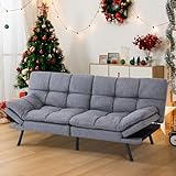 Hcore Convertible Futon Sofa Bed,Gray Memory Foam Sofa Loveseat,Small Euro Lounger Sofa Foldable Loveseat with Armrests for Compact Living Spaces,Apartment,Dorm,Studio,Guest Room,Home Office