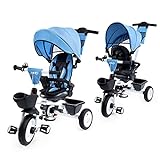 JMMD Baby Trike, 6-in-1 Kids Tricycle with Adjustable Push Handle, Removable Canopy, Safety Harness for 18 Months - 5 Year Old, Blue