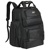 FASITE Tool Bag Backpack - Heavy Duty Professional Storage & Organizer for Contractor, Electrician, Plumber, HVAC, Large Front Flap Fit 13' -17' Laptops Notebook, Black