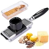 Ginger Grater Tool with Handle Lemon Zester with Catcher Premium Stainless Steel Mini Grater with Container Nutmeg Grinder Garlic Grater