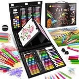 TANMIT Art Supplies, 241 PCS Drawing Supplies Art Set, Deluxe Art Craft Kit with Double Sided Trifold Easel, Markers, Oil Pastels, Crayons, Colour Pencils, Gifts for Artists Adults Kids