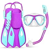 Kids Mask Fins Snorkel Set, Dry Top Snorkeling Gear for Kids Youth Boys Girls Junior Age 5-15