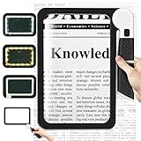 Arsir 7.3*4.4' Full-Page 5X Magnifying Glass for Reading, Large Folding Lighted Magnifier with 48 LED Lights (3Modes), Rectangular Handhold Magnify Lens Gifts for Seniors Reading Books, Prints -Black