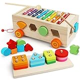 TOY Life Shape Sorter Toys Xylophone for Toddlers 1-3, Wooden Sorting Stacking Toys Baby Xylophone Set, Block Matching Shapes Colors Sorting Toys, Learning Sensory Montessori Toys for Toddler Girl Boy
