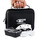 Vision Aid Magnifying Glasses with LED Light, 5 Lenses, Headband, Storage Case | Hands Free Lighted Head Mount Magnifier for Hobby Crafts Macular Degeneration Cross Stitch Diamond Painting Close Work