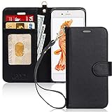 FYY Luxury Genuine Leather Wallet Case for iPhone 6/6s, [Kickstand Feature] Flip Phone Case Protective Shockproof Folio Cover with [Card Holder] [Wrist Strap] for Apple iPhone 6/6s 4.7' Black