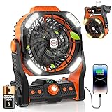 DOWILLDO 20000mAh Battery Powered Portable Fan - Rechargeable Outdoor Camping Fan with LED Lantern, Personal Cooling Fan for Bedroom with Cold Air, Table Fan for Travel, Hiking, Fishing, Picnic