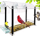 Window Bird Feeder for Outside - Squirrel and Weather Proof Clear Birdfeeder Hanger - Big Strong Suction Cups - Refill Sliding Tray - Best Birdhouse Cat Gift - Mount For Finch Cardinal Blue Jay Crow
