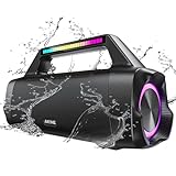 AKONE Portable Bluetooth Outdoor Speaker: Wireless 100dB Loud Large Bocina with Light 80W Big Subwoofer Powerful Deep Bass Rolling Stereo Sound Boombox Waterproof for Party Beach Camping Garage