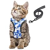 Simpeak Cat Harness and Leash for Walking Escape Proof Set,Adjustable Step in Outdoor Pet Vest Harness and Leash for Cats and Dogs Small Medium Large, Camouflage Blue, Small (Chest: 8.5'-11')